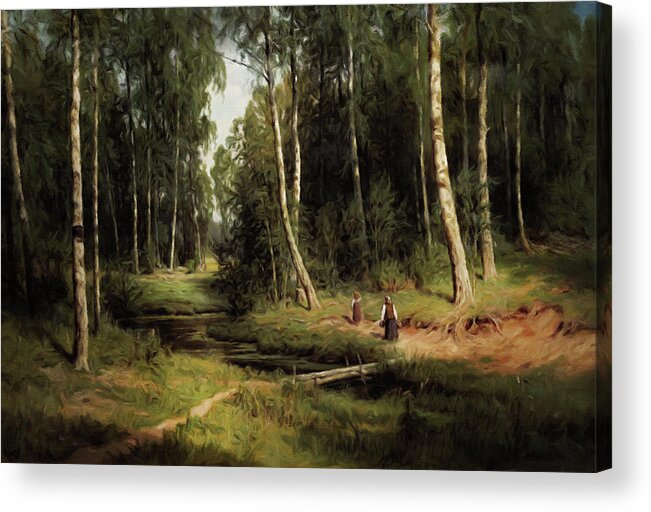 Secrets Of A Birch Forest Acrylic Print featuring the mixed media Secrets Of A Birch Forest by Georgiana Romanovna