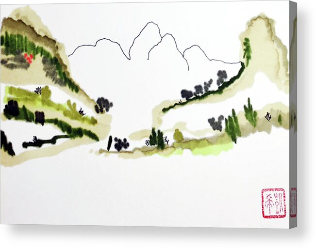 Sumi Acrylic Print featuring the painting Shadow Mountain by Casey Shannon