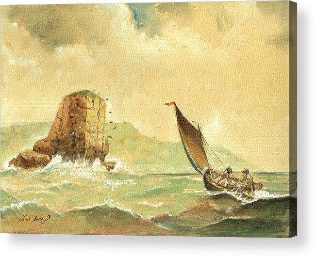 Sail Ship Art Acrylic Print featuring the painting Ship at the storm by Juan Bosco