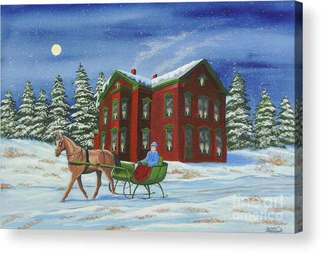 Sleigh Ride Acrylic Print featuring the painting Sleigh Ride With A Full Moon by Charlotte Blanchard