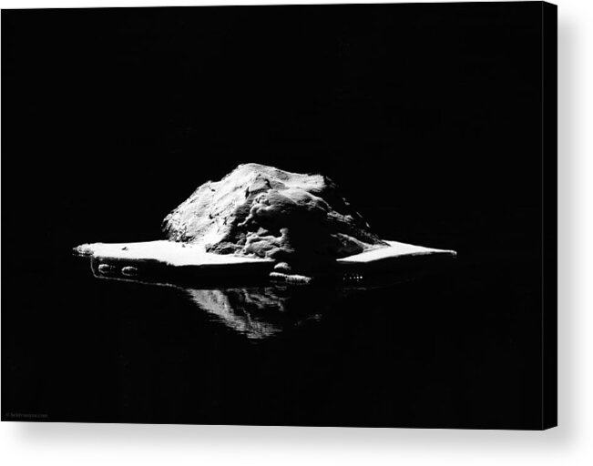 Black And White Acrylic Print featuring the photograph Snow Boulder by Britt Runyon