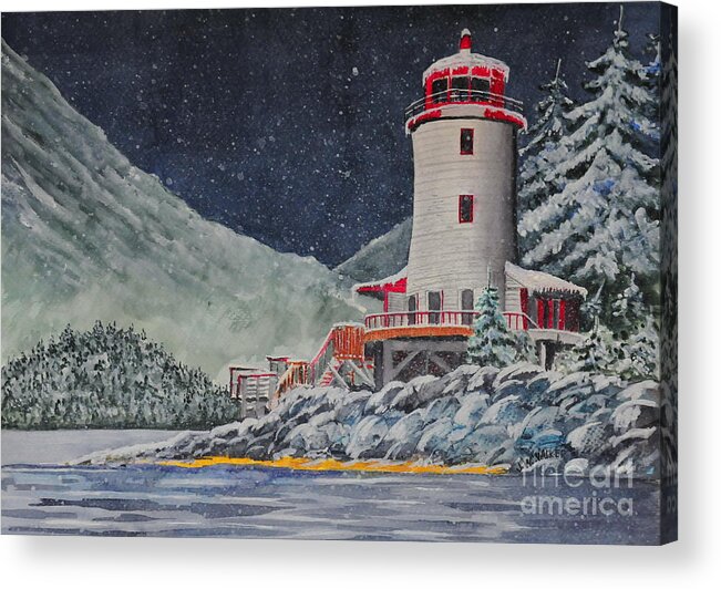 Snow Acrylic Print featuring the painting Snow on Sitka Sound by John W Walker