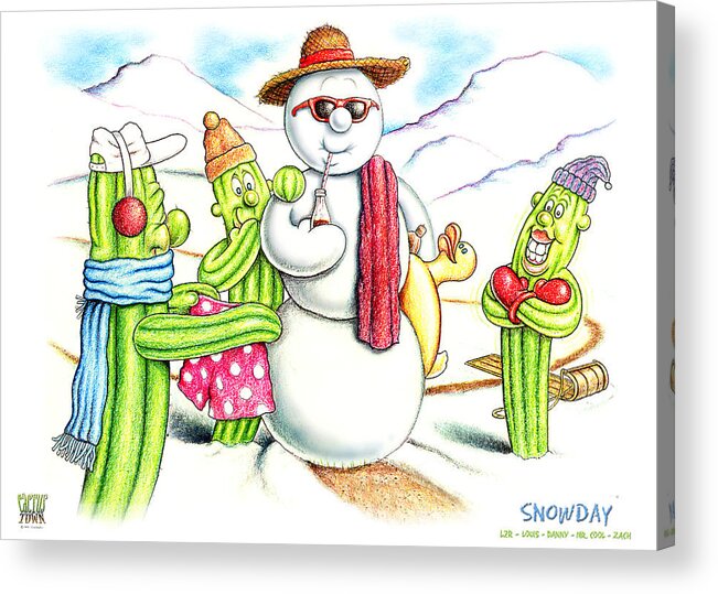 Cactus Art Acrylic Print featuring the painting Snowday by Cristophers Dream Artistry