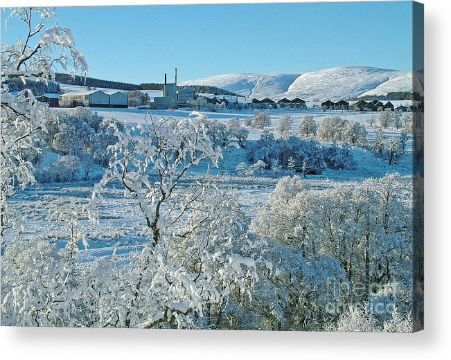 Glenlivet Acrylic Print featuring the photograph Snowfall at Glenlivet by Phil Banks