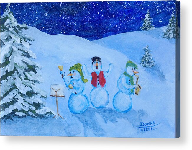 Christmas Acrylic Print featuring the painting Snowie Musicians by Donna Tucker