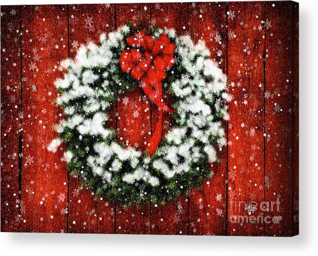 Christmas Acrylic Print featuring the photograph Snowy Christmas Wreath by Lois Bryan