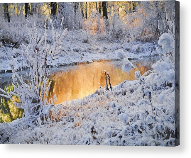 Landscape Acrylic Print featuring the digital art Snowy Sunset by Charmaine Zoe