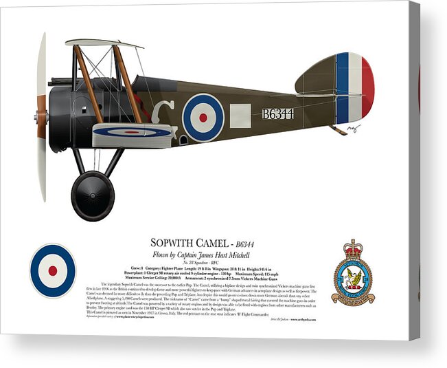 Sopwith Acrylic Print featuring the digital art Sopwith Camel - B6344 - Side Profile View by Ed Jackson