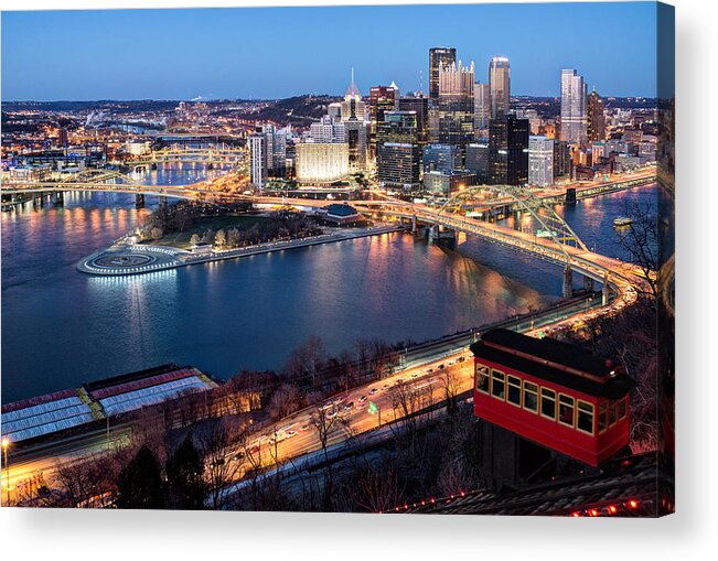 Pittsburgh Skyline Acrylic Print featuring the photograph Spring Evening at the Duquesne Incline by Matt Hammerstein