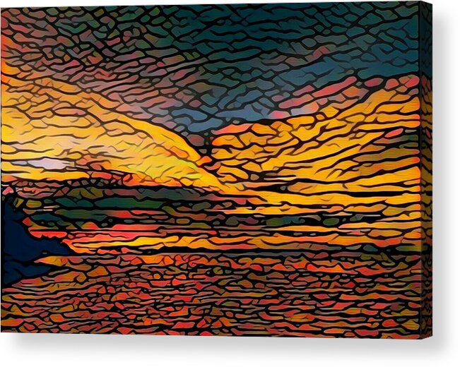 Stained Glass Style Acrylic Print featuring the digital art Stained Glass Sunset by Steven Robiner