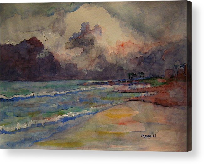 Storm Acrylic Print featuring the painting Storm Beach by Ray Agius