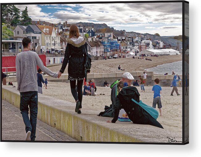 Beach Acrylic Print featuring the photograph Strolling Along Lyme Regis Beach by Peggy Dietz