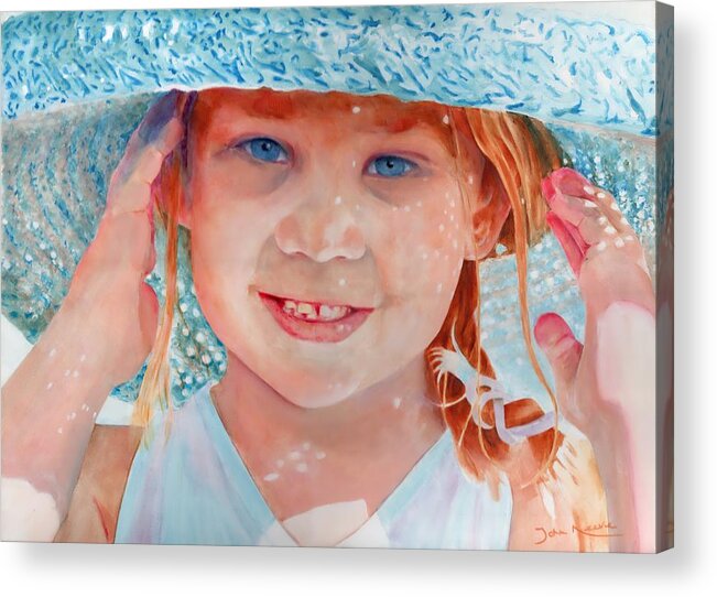 Girl Acrylic Print featuring the painting My New Hat by John Neeve