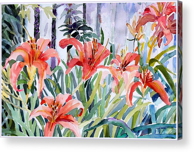 Day Lily Acrylic Print featuring the painting My Summer Day Liliies by Mindy Newman