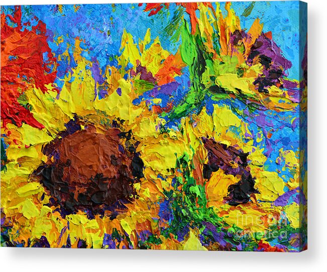Floral Still Life Acrylic Print featuring the painting Sunflower Bunch, Modern Impressionistic Floral Still Life palette knife work by Patricia Awapara