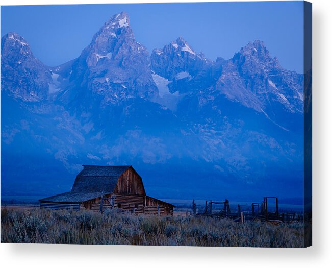 Moulton Barn Acrylic Print featuring the photograph Sunrise in the Tetons at Moulton Barn by Roberta Kayne