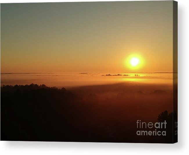Fog Over Valleys At Sunrise Acrylic Print featuring the digital art Sunrise with fog by James Mcpherson