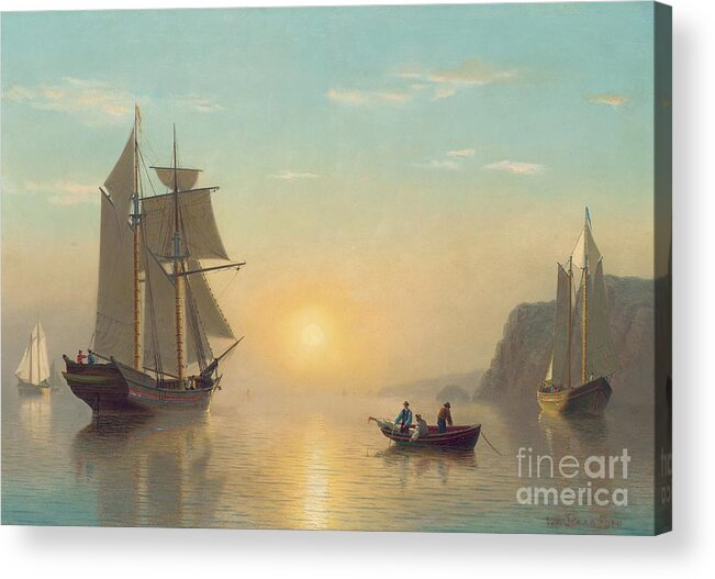 Boat Acrylic Print featuring the painting Sunset Calm in the Bay of Fundy by William Bradford