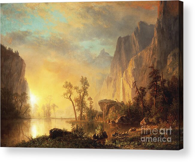 Bierstadt Acrylic Print featuring the painting Sunset in the Rockies by Albert Bierstadt