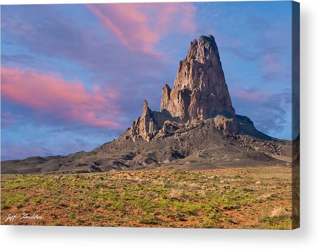 Arid Climate Acrylic Print featuring the photograph Sunset on Agathla Peak by Jeff Goulden