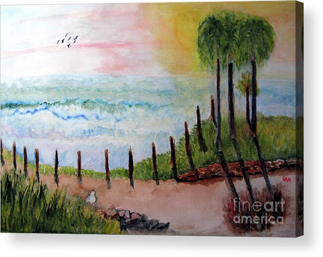 Ocean Acrylic Print featuring the painting Sunset Overlook by Sandy McIntire