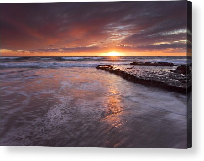 A Glorious Sunset Off The Coast Of San Diego Acrylic Print featuring the photograph Red Sky Tides by Michael Dawson