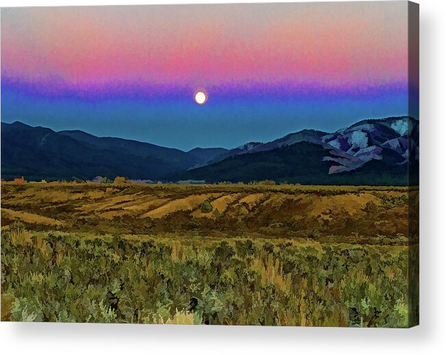 Santa Acrylic Print featuring the photograph Super moon over Taos by Charles Muhle