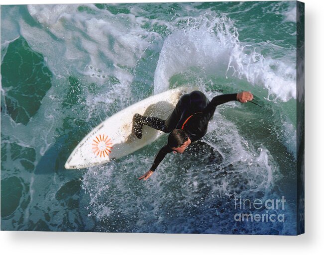 Steamer Lane Acrylic Print featuring the photograph Surfing at Steamer Lane, Santa Cruz, California by Wernher Krutein