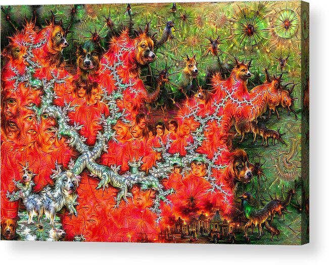 Fractal Acrylic Print featuring the photograph Surreal deep dream fractal with dogs by Matthias Hauser