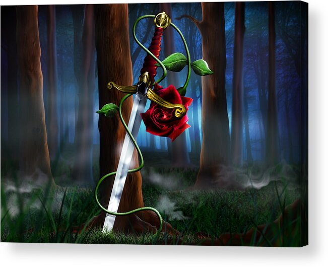 Sword Acrylic Print featuring the digital art Sword and Rose by Alessandro Della Pietra