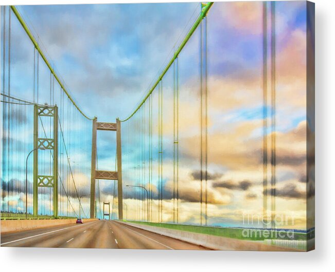 Washington Acrylic Print featuring the digital art Tacoma Narrows Bridge by Jean OKeeffe Macro Abundance Art