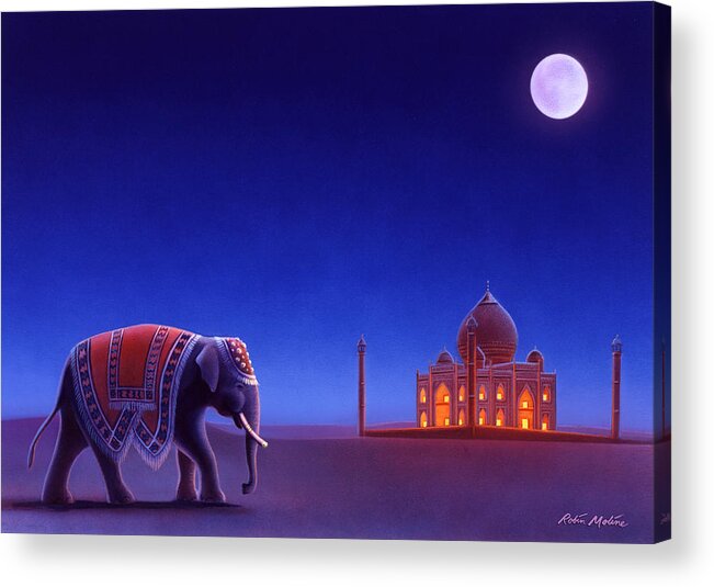 Taj Mahal Acrylic Print featuring the painting Taj Mahal Elephant by Robin Moline