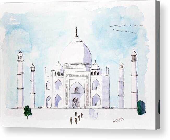 Watercolor Acrylic Print featuring the painting Taj mahal by Keshava Shukla