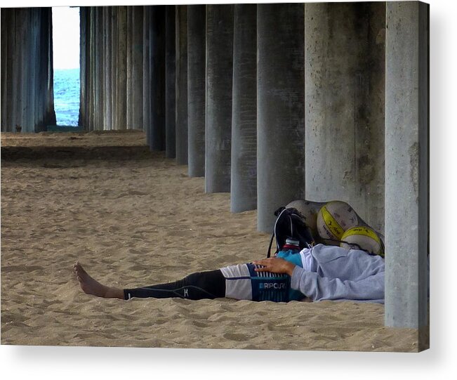 Pier Acrylic Print featuring the photograph Taking a Rest Under Huntington Beach Pier by Lori Seaman