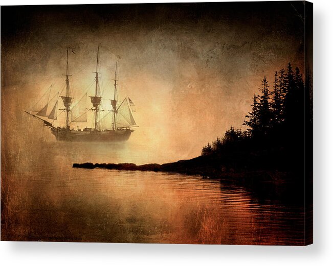 Textured Acrylic Print featuring the photograph Tall Ship in the Fog by Fred LeBlanc