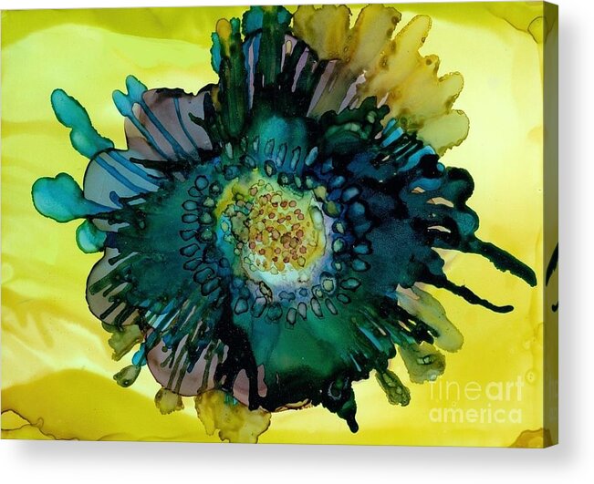 Alcohol Ink Acrylic Print featuring the painting Teal Bloom by Beth Kluth