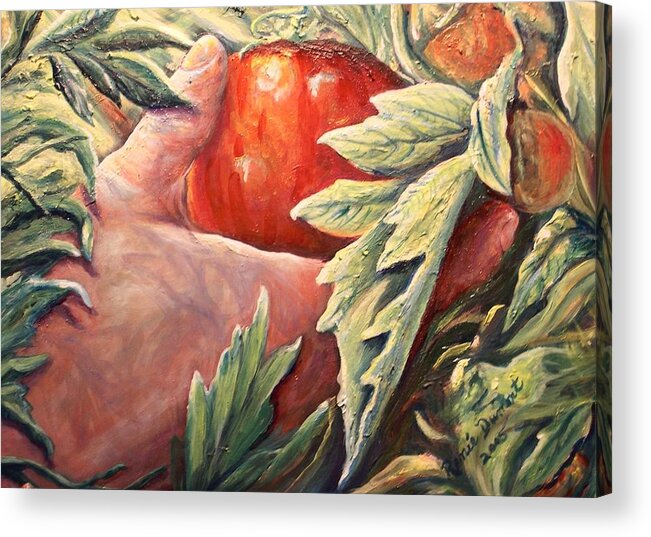 Garden Acrylic Print featuring the painting That First Tomatoe by Renee Dumont Museum Quality Oil Paintings Dumont