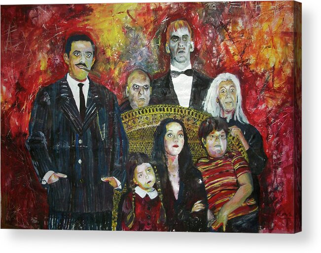 Addams Acrylic Print featuring the painting The Addams Family by Marcelo Neira