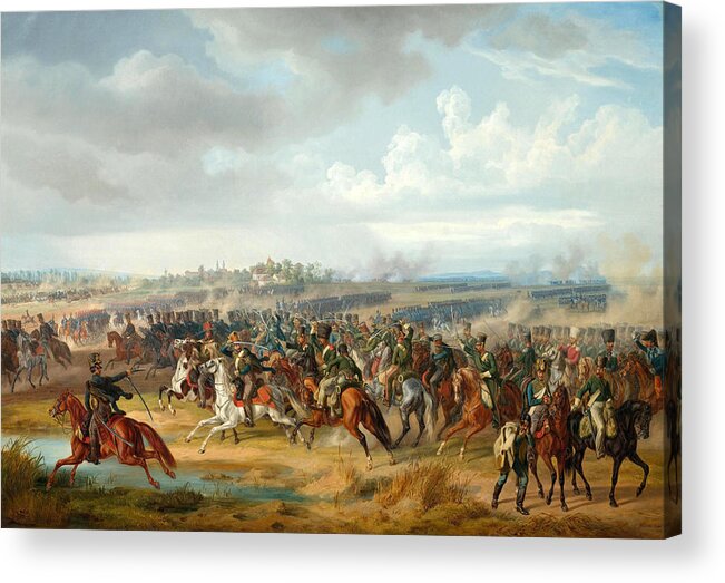 Albrecht Adam Acrylic Print featuring the painting The Battle of Papa on 12 June 1809 by Albrecht Adam