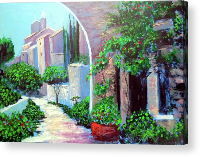 .italy Mediterranean Art Tuscany Acrylic Print featuring the painting The beautiful way by Larry Cirigliano