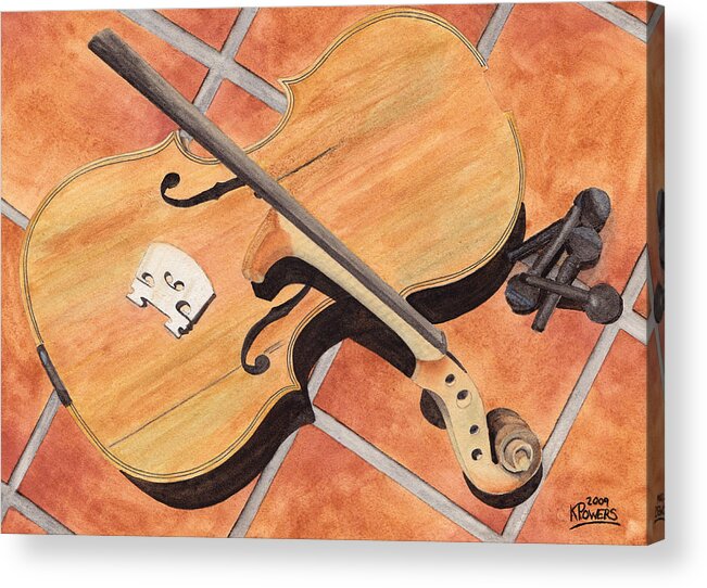 Violin Acrylic Print featuring the painting The Broken Violin by Ken Powers