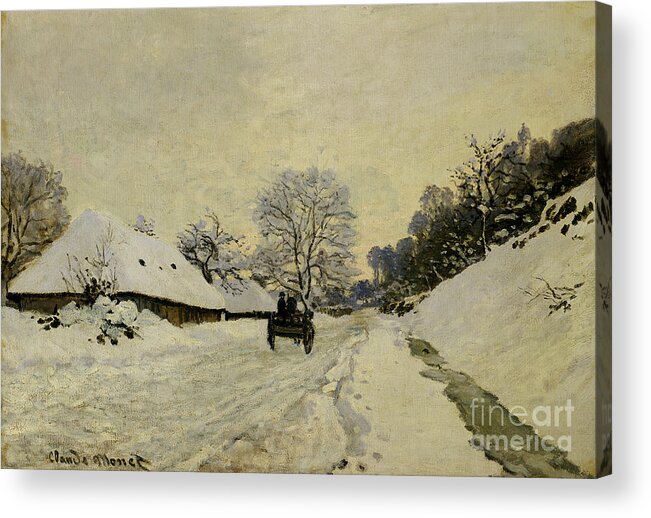 The Cart Acrylic Print featuring the painting The Cart, or Road under Snow at Honfleur, 1867 by Claude Monet
