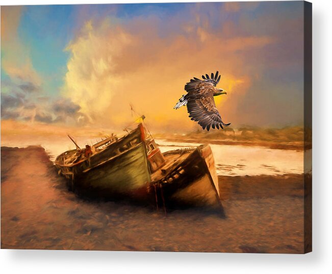 The Eagle And The Boat Acrylic Print featuring the photograph The Eagle And The Boat by Georgiana Romanovna