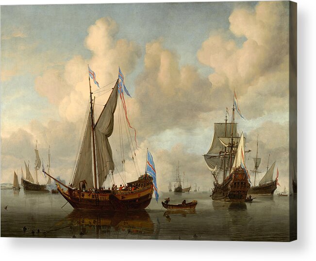 Willem Van De Velde The Younger Acrylic Print featuring the painting The English royal yacht Mary about to fire a salute by Willem van de Velde the Younger