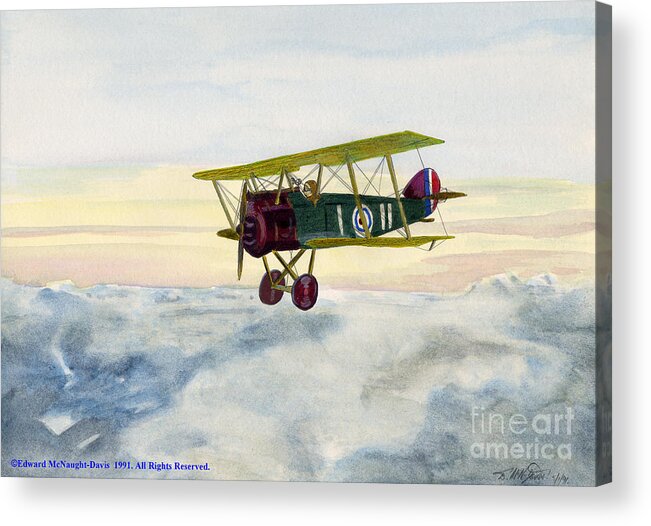 The Flying Ace Acrylic Print featuring the painting The Flying Ace - Sopwith Camel Art by Edward McNaught-Davis