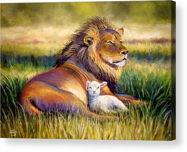Lion And The Lamb Acrylic Print featuring the pastel The Kingdom of Heaven by Susan Jenkins