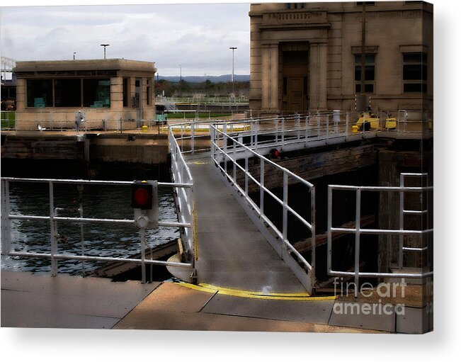 Sault Ste Marie Acrylic Print featuring the digital art The Locks at Sault Ste Marie Michigan by David Blank