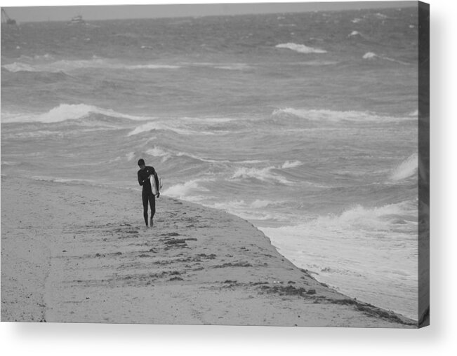 Black And White Acrylic Print featuring the photograph The Lonely Surfer Dude by Rob Hans