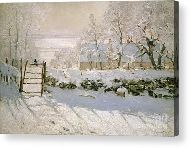 The Acrylic Print featuring the painting The Magpie by Claude Monet
