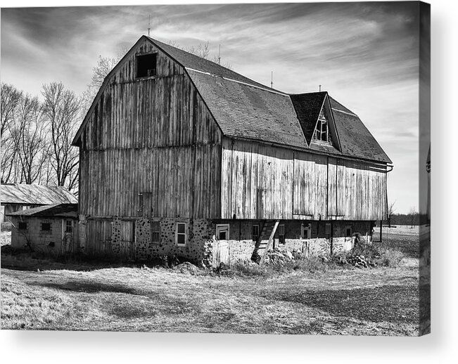 Monochrome Acrylic Print featuring the photograph The Old Barn by John Roach